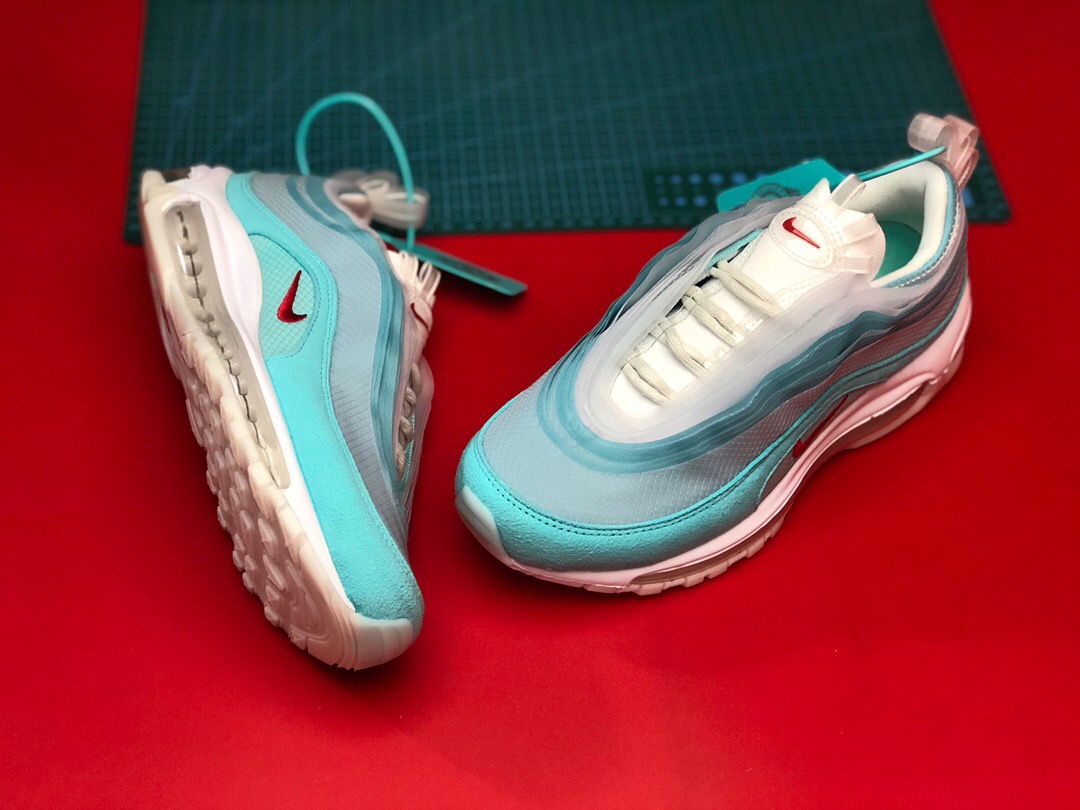 Women Nike Air Max 97 SH Jade Blue Grey White Red Shoes - Click Image to Close